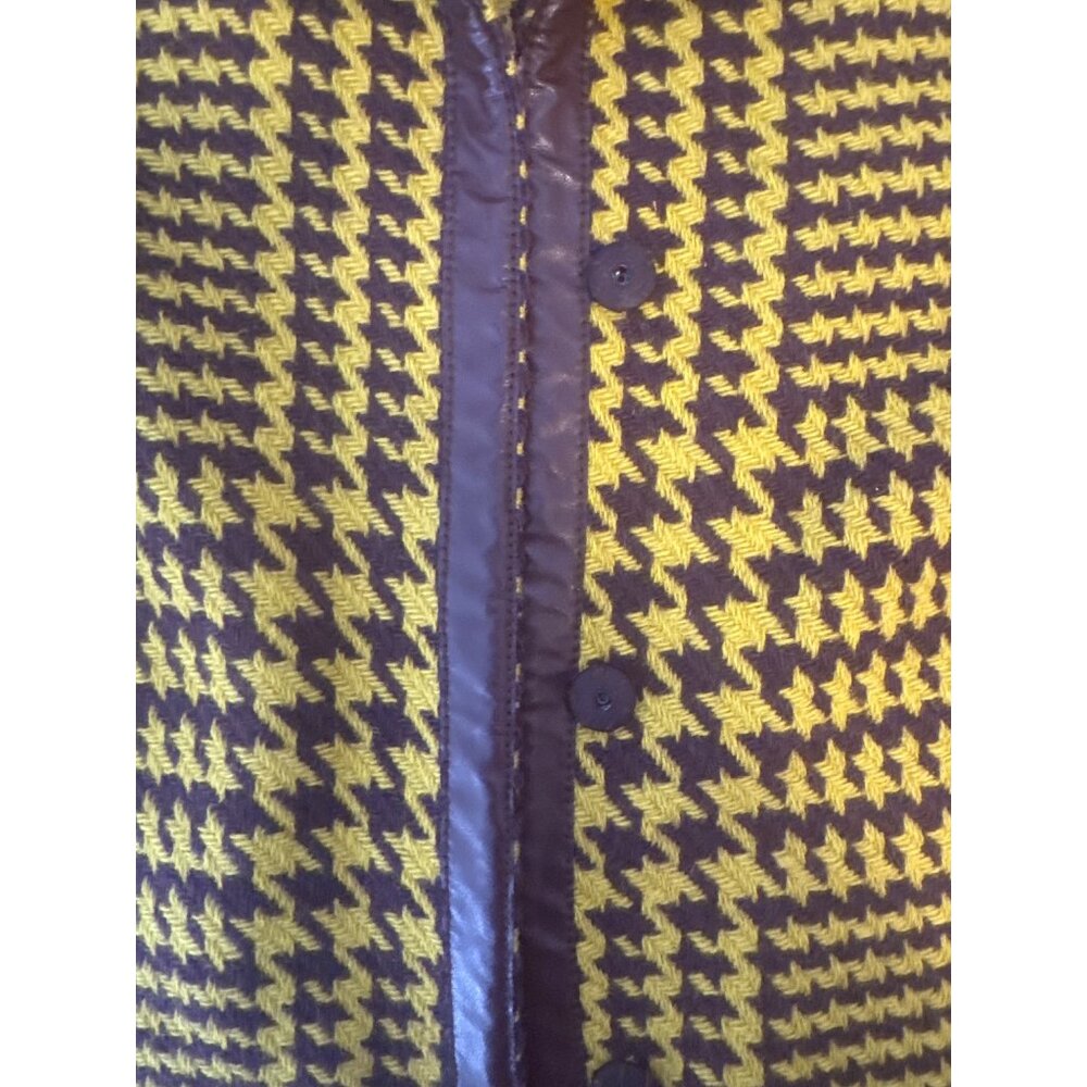 VTG PHILOSOPHY DI Wool Houndstooth Vintage Yellow & Brown Wool Jacket Faux Trim - Picture 9 of 11